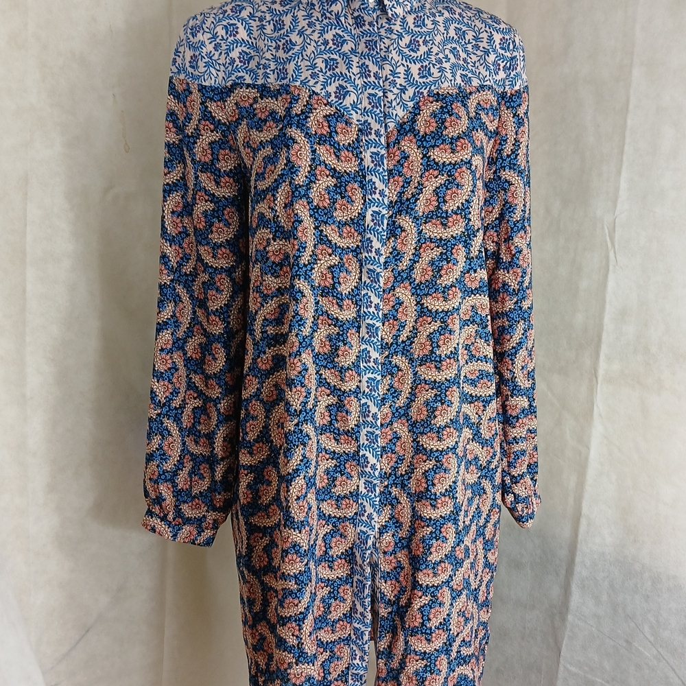 Only Blue & Pink Floral Patterned Long Sleeve Shirt Dress Women's Size 36